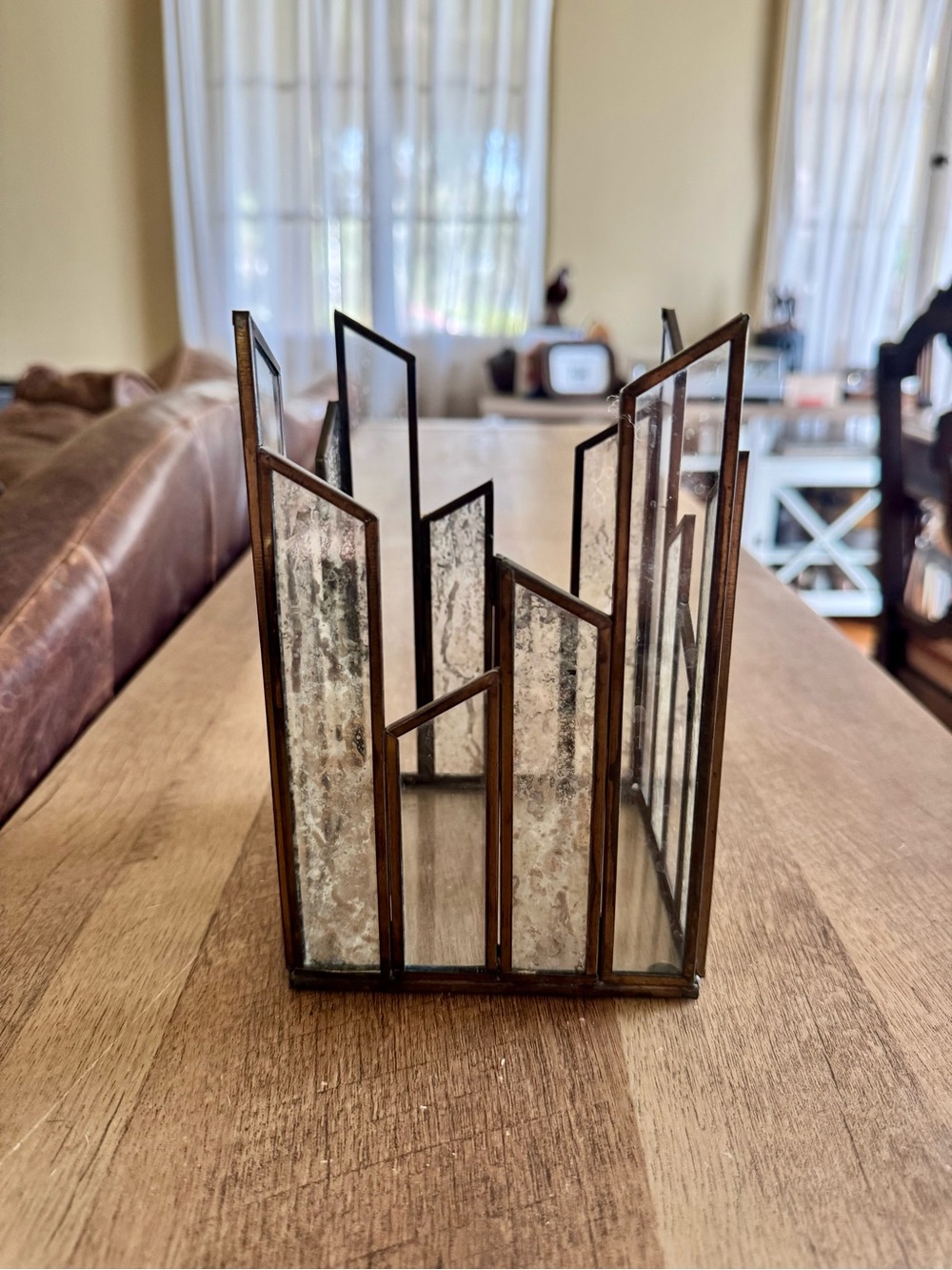 Tabletop Candle Holder Votive Art Deco Geometric Vintage Glass Gold